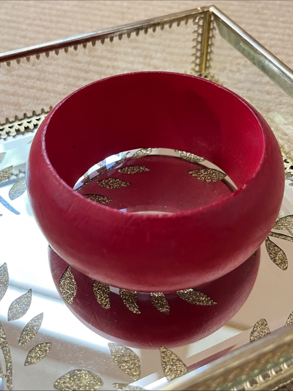 Vintage Red Wide Wooden Bangle Bracelet